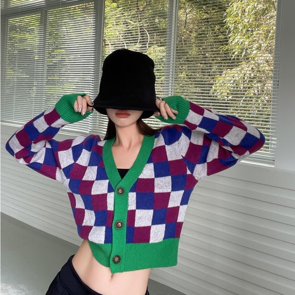 Beginning Boutique checkerboard knit cardigan